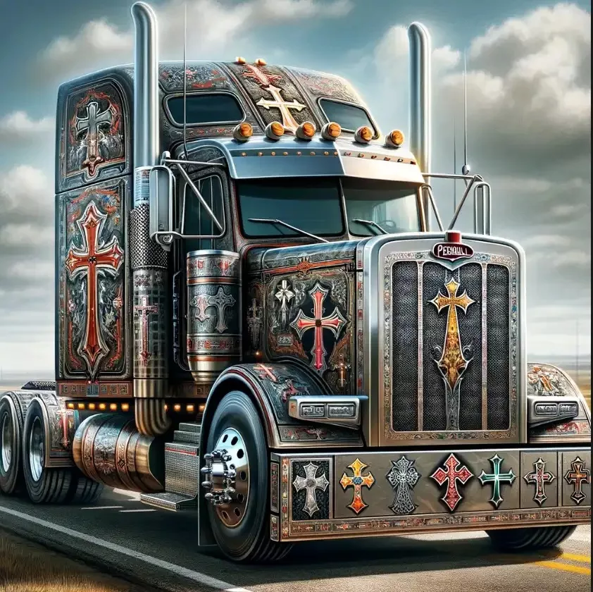 Peterbilt Truck Showcasing Stunning Cross Design and Luxury Insurance