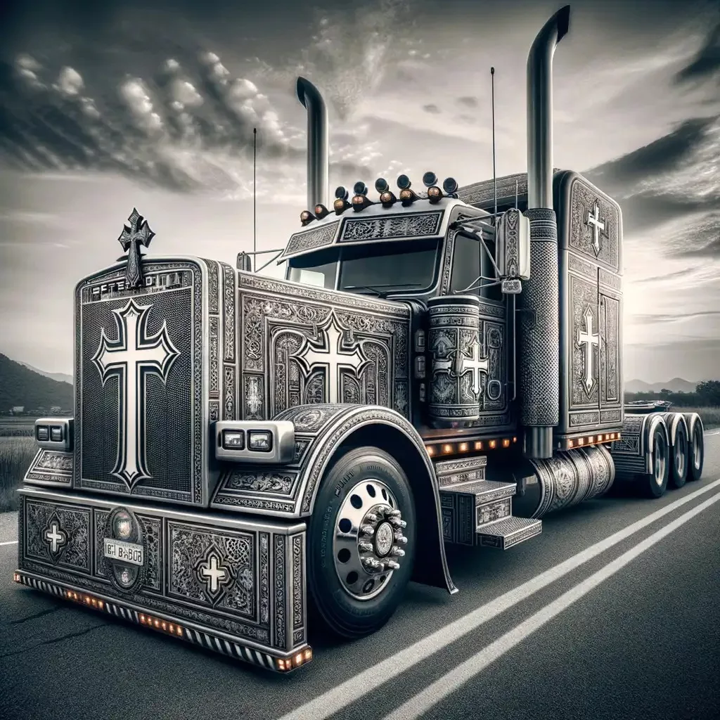 Peterbilt Truck Showcasing Stunning Cross Design and Luxury Insurance