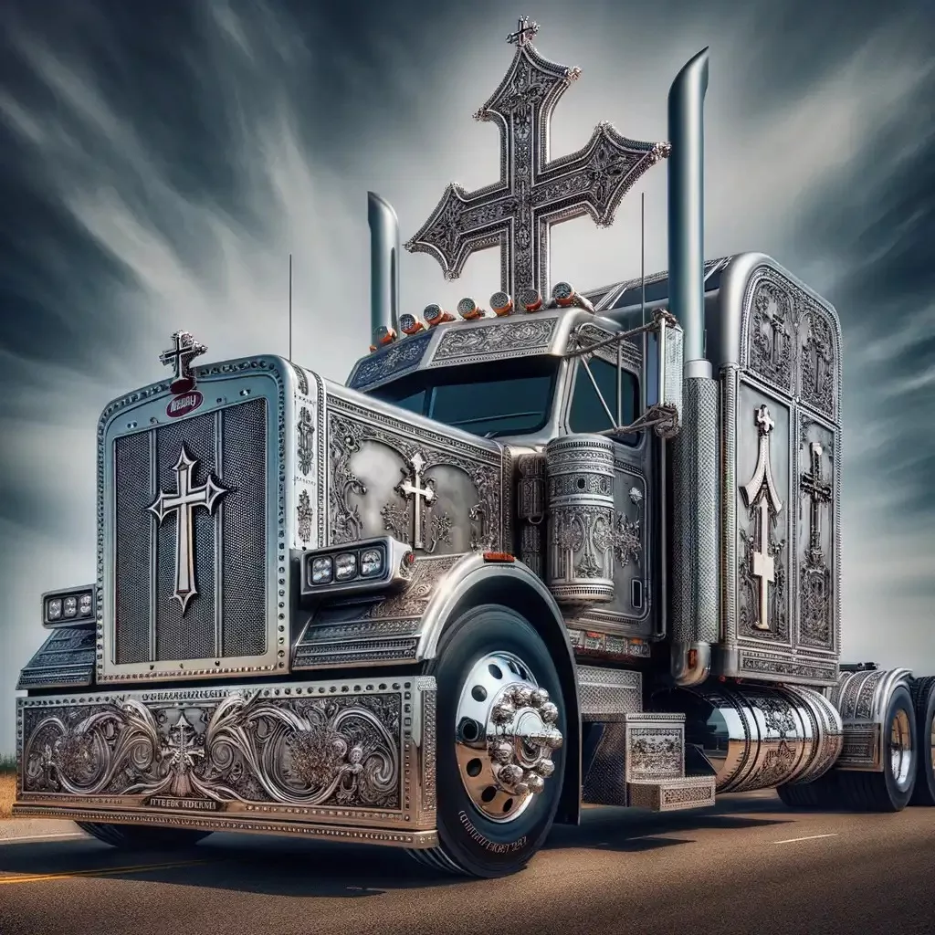 Peterbilt Truck Showcasing Stunning Cross Design and Luxury Insurance