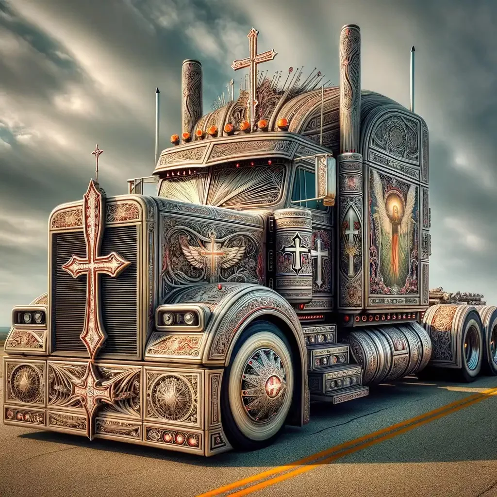 Peterbilt Truck Showcasing Stunning Cross Design and Luxury Insurance