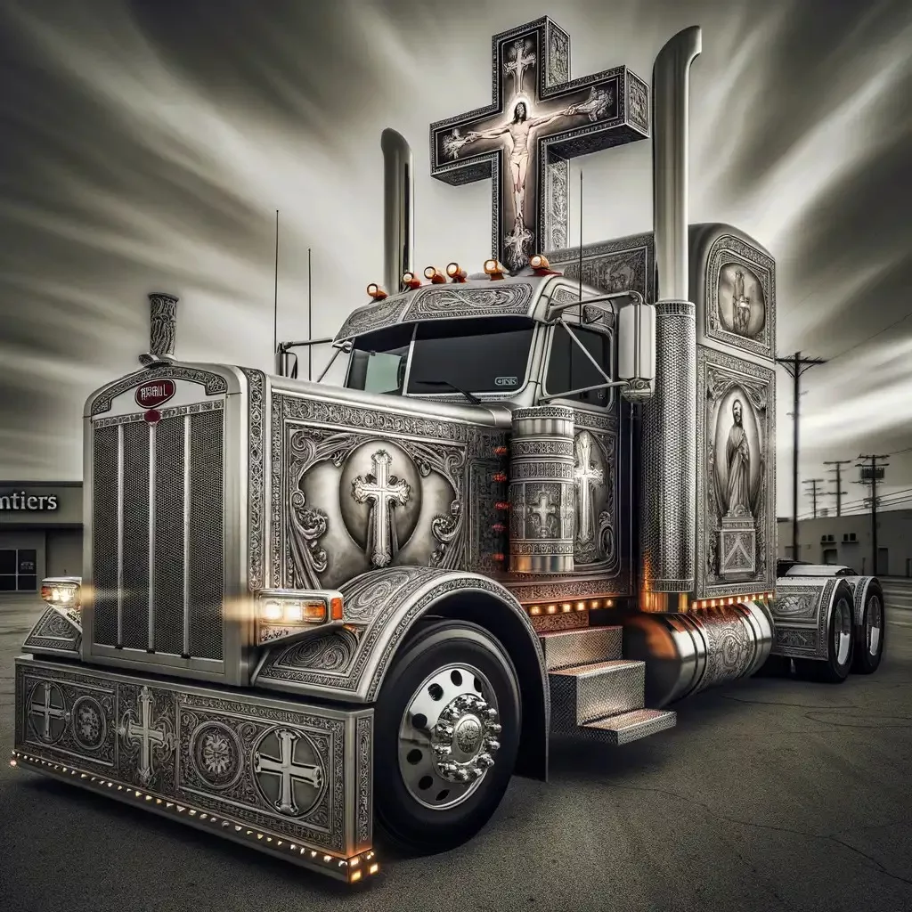Peterbilt Truck Showcasing Stunning Cross Design and Luxury Insurance