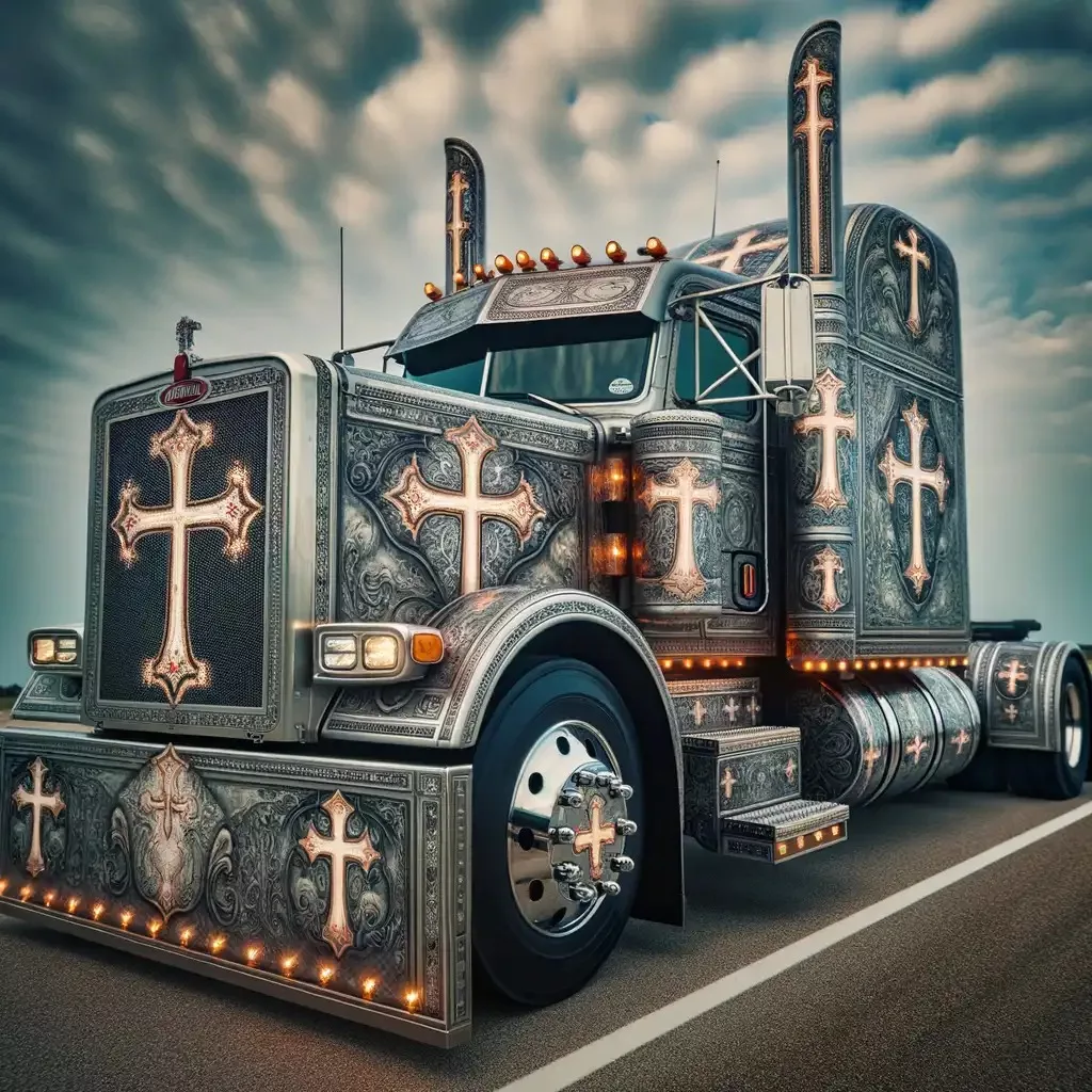 Peterbilt Truck Showcasing Stunning Cross Design and Luxury Insurance