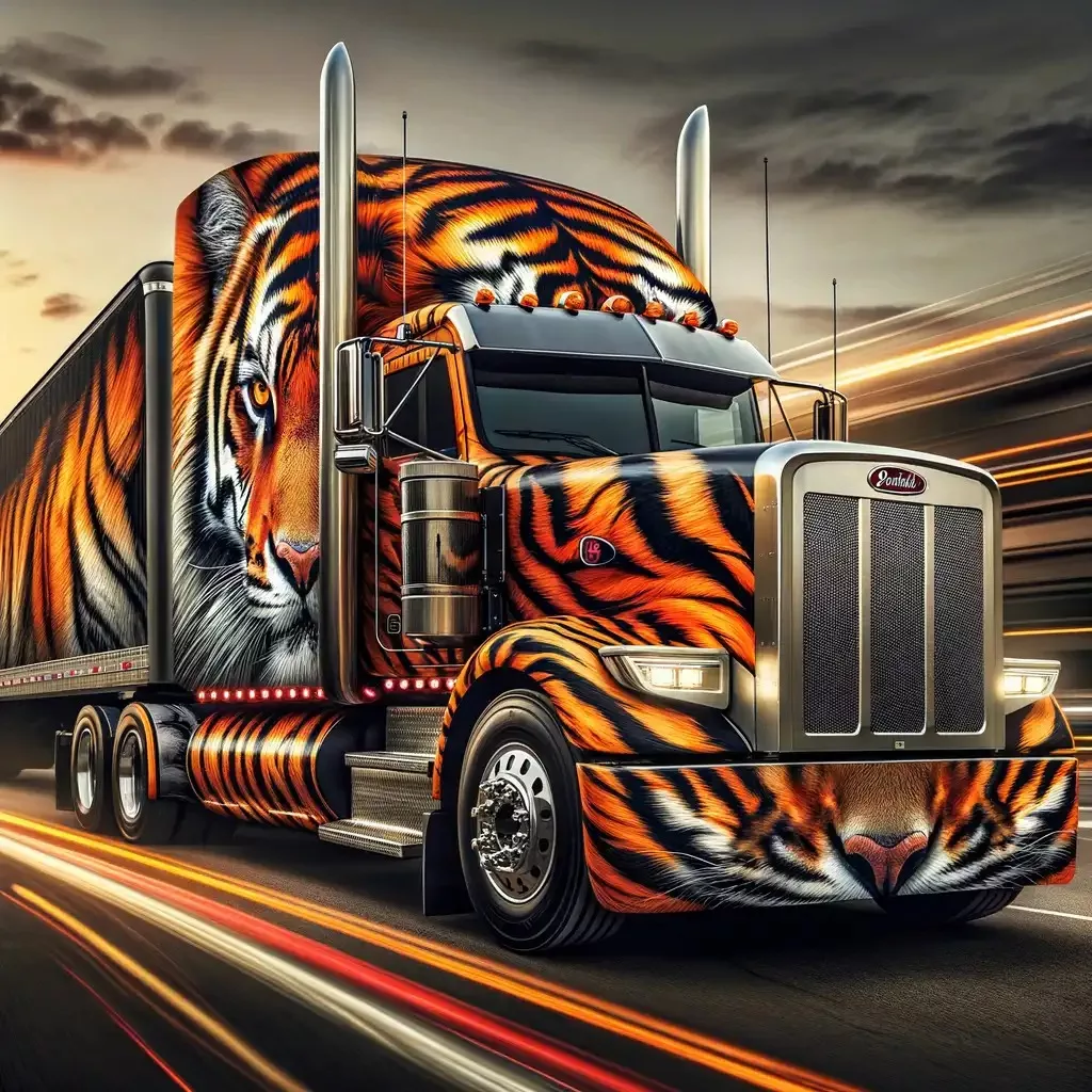 Unique Tiger Stripes Design on Peterbilt Truck With Expensive Insurance Package