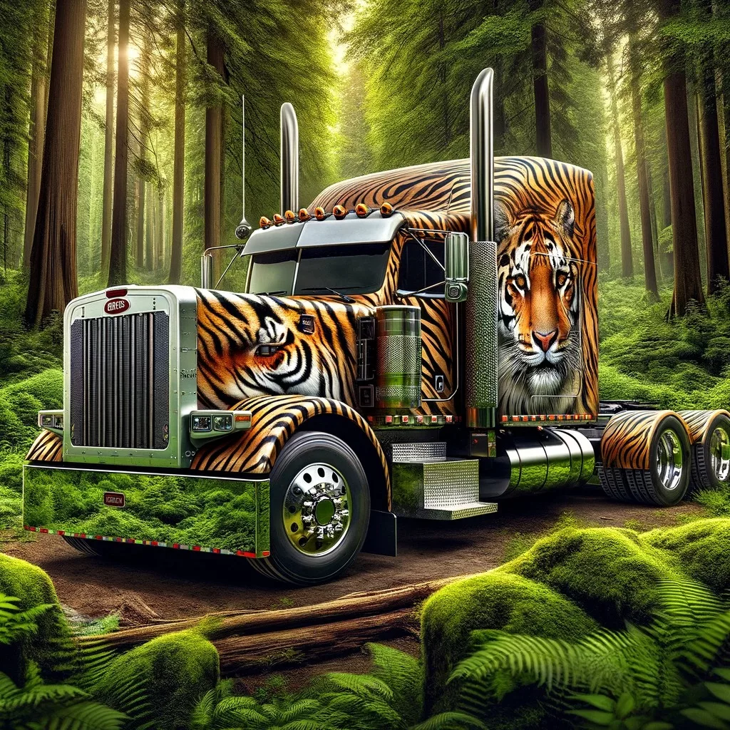 Unique Tiger Stripes Design on Peterbilt Truck With Expensive Insurance Package