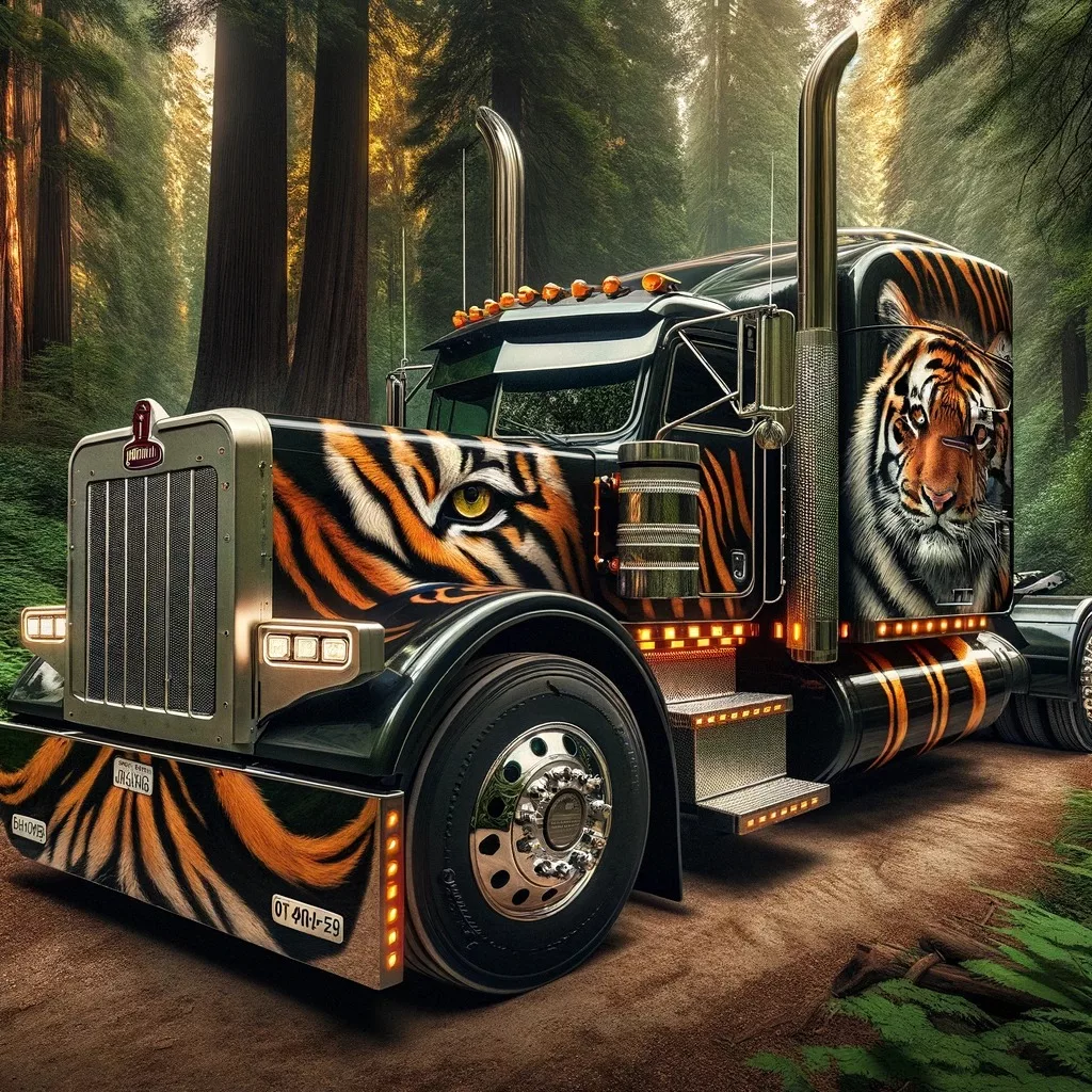 Unique Tiger Stripes Design on Peterbilt Truck With Expensive Insurance Package