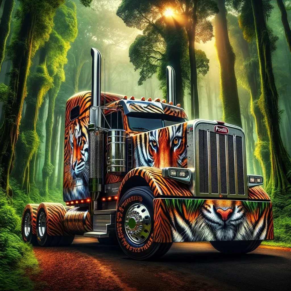 Unique Tiger Stripes Design on Peterbilt Truck With Expensive Insurance Package