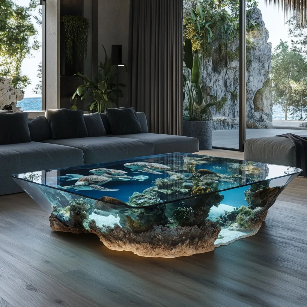 Materials Used in Underwater Scene Coffee Tables