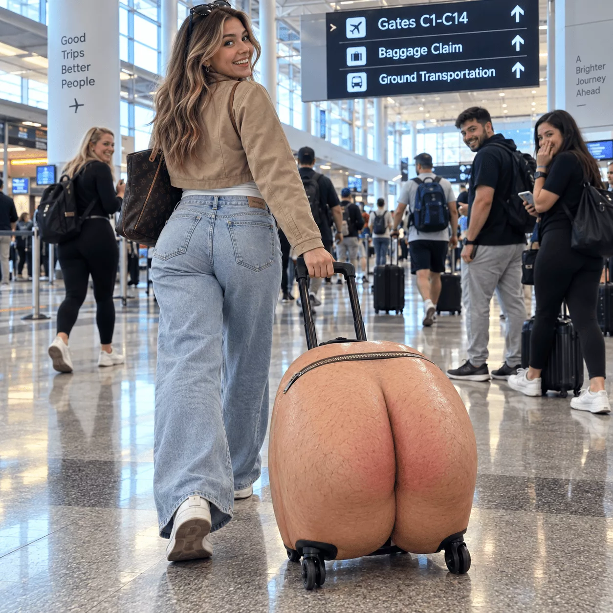 Giant Butt-Shaped Rolling Suitcase - Unique Luggage for Bold Travelers